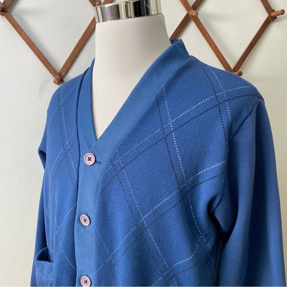 Vintage 90s Haband Argyle Cardigan Sweater with Pockets - Picture 4 of 12